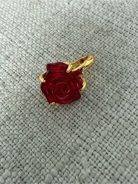 Gold-Tone Red Rose Pendant Necklace Charm